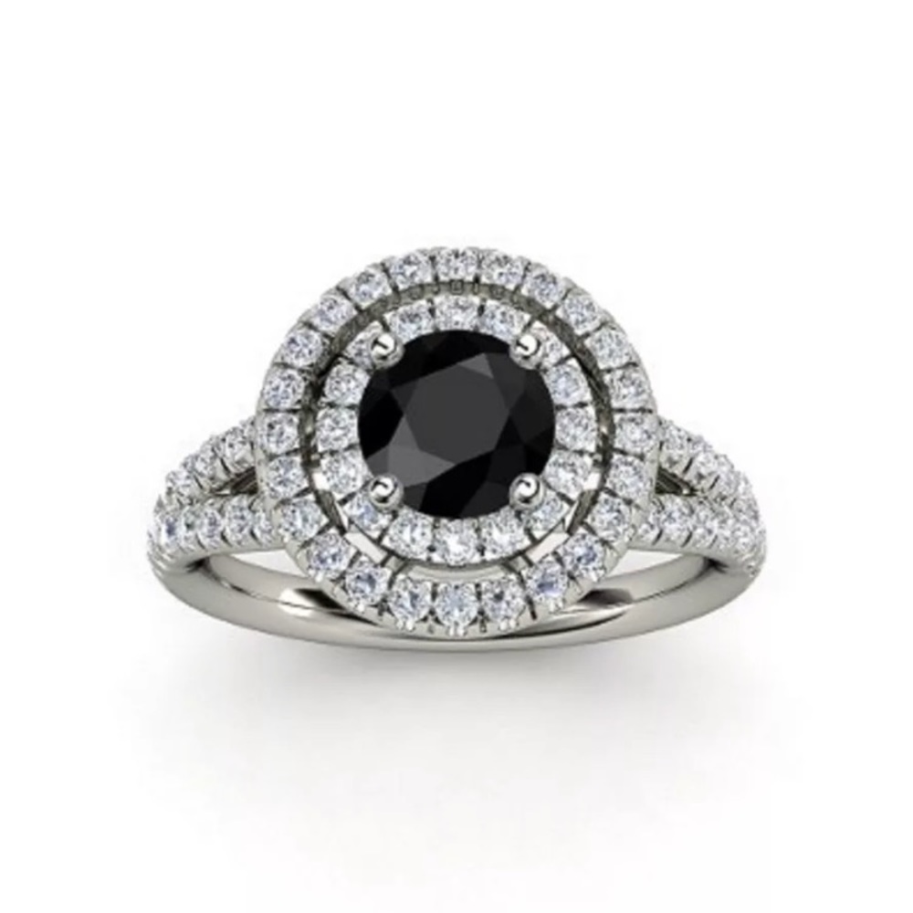Round Cut Black Sapphire Ring